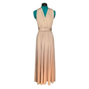 Emek Beige Multiway Infinity Convertible Maxi Bridesmaid Dress